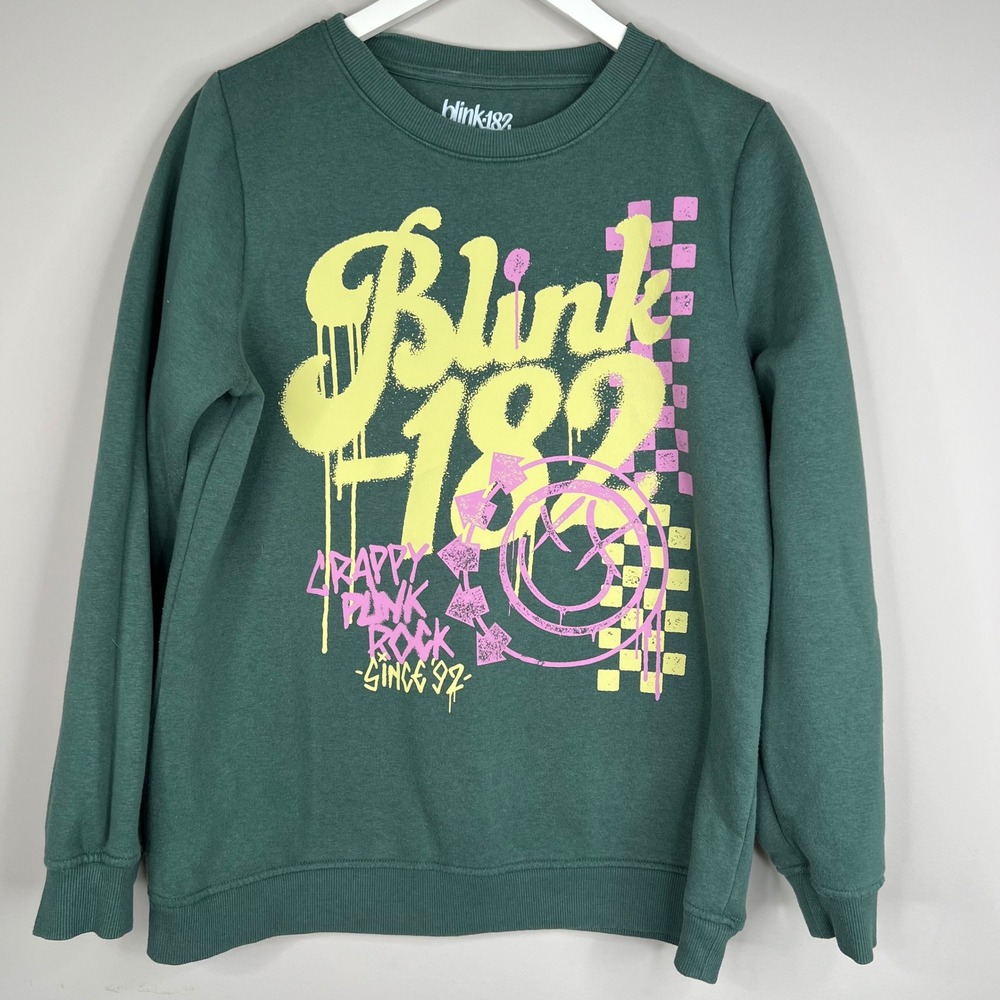 Blink 182 Graphic Sweatshirt Green Crewneck Y2K Pop Punk Alt Girl‎